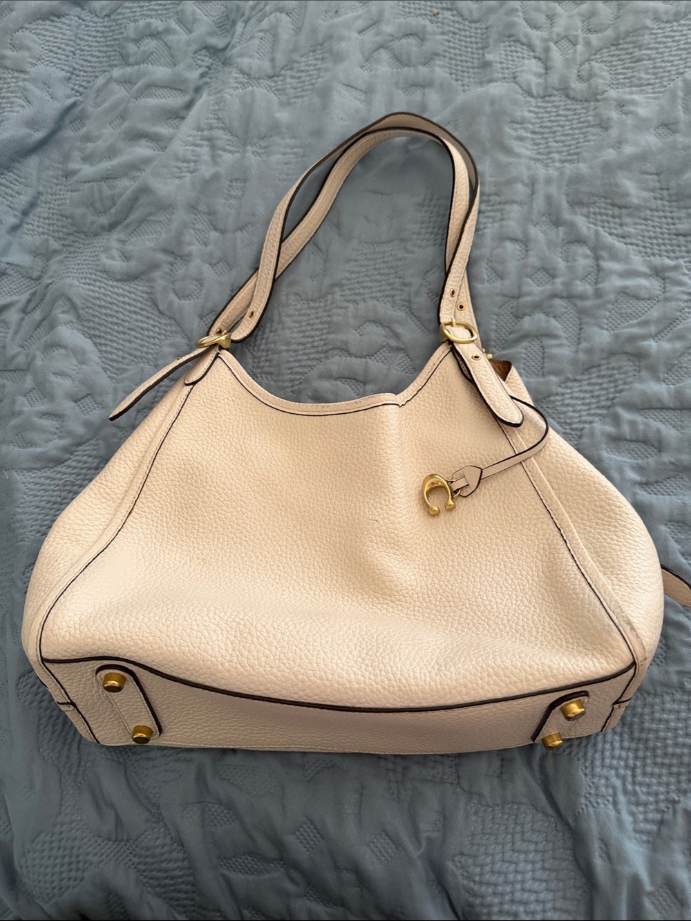 Coach Pebbled Leather Shoulder Bag in Light Cream with Gold Hardware